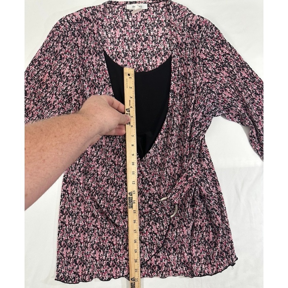 Dressbarn Blouse Women 2X Pink Tunic Faux Wrap 3/4 Sleeve Knit Floral 6-7252DR - Picture 3 of 8